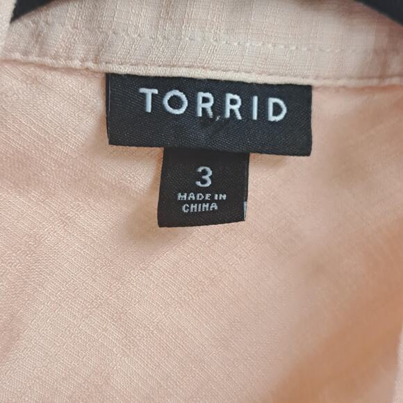 Torrid Shirt Plus 3X Linen Drop Shoulder Button Front Roll Tab Sleeve Pale Blush - Picture 5 of 10